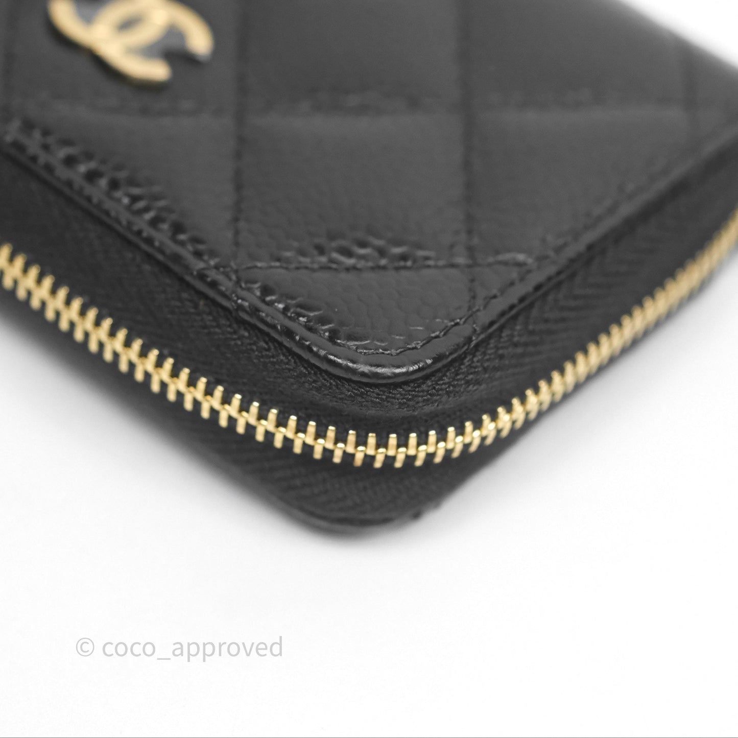 Chanel Quilted Zip Card Holder Black Caviar Gold Hardware