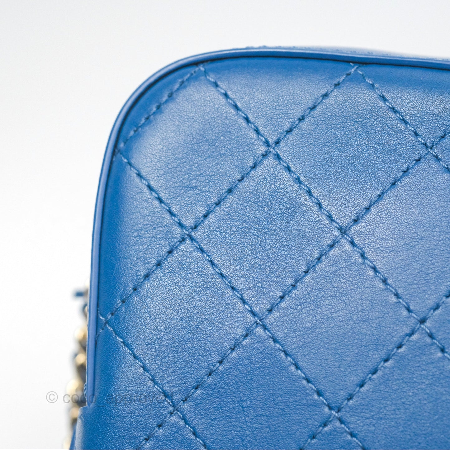 Chanel Stitched Camera Case Bag Blue Calfskin Gold Hardware
