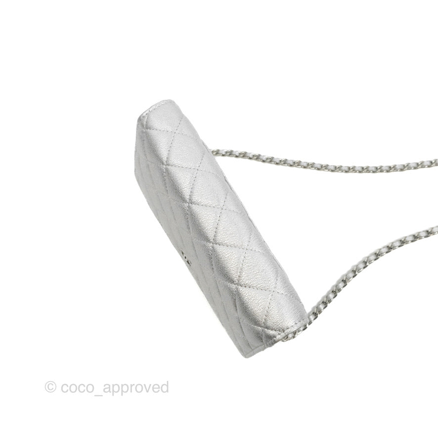 Chanel Quilted Wallet on Chain WOC Silver Lambskin Silver Hardware