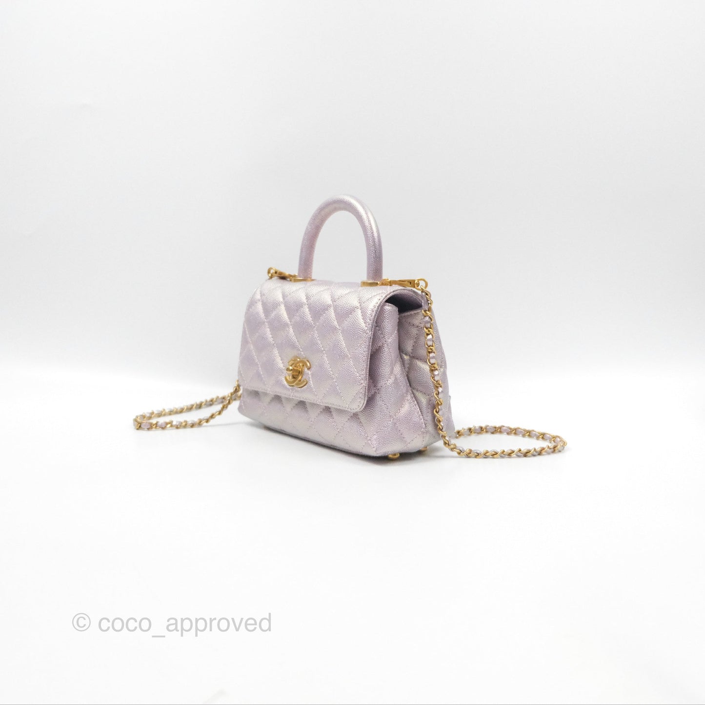 Chanel Mini Coco Handle Quilted Iridescent Purple Caviar Gold Hardware