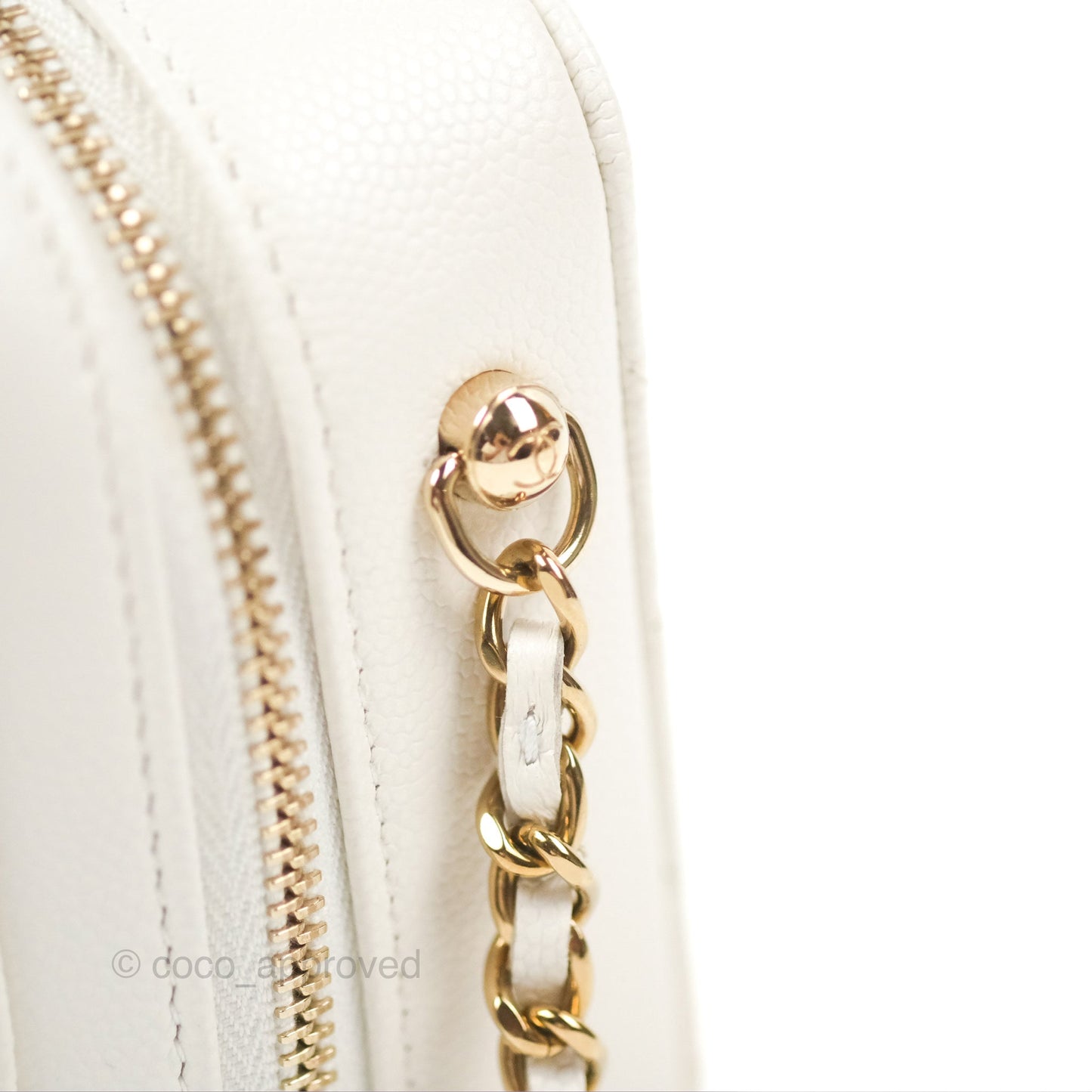 Chanel Mini Quilted Camera Case White Caviar Gold Hardware