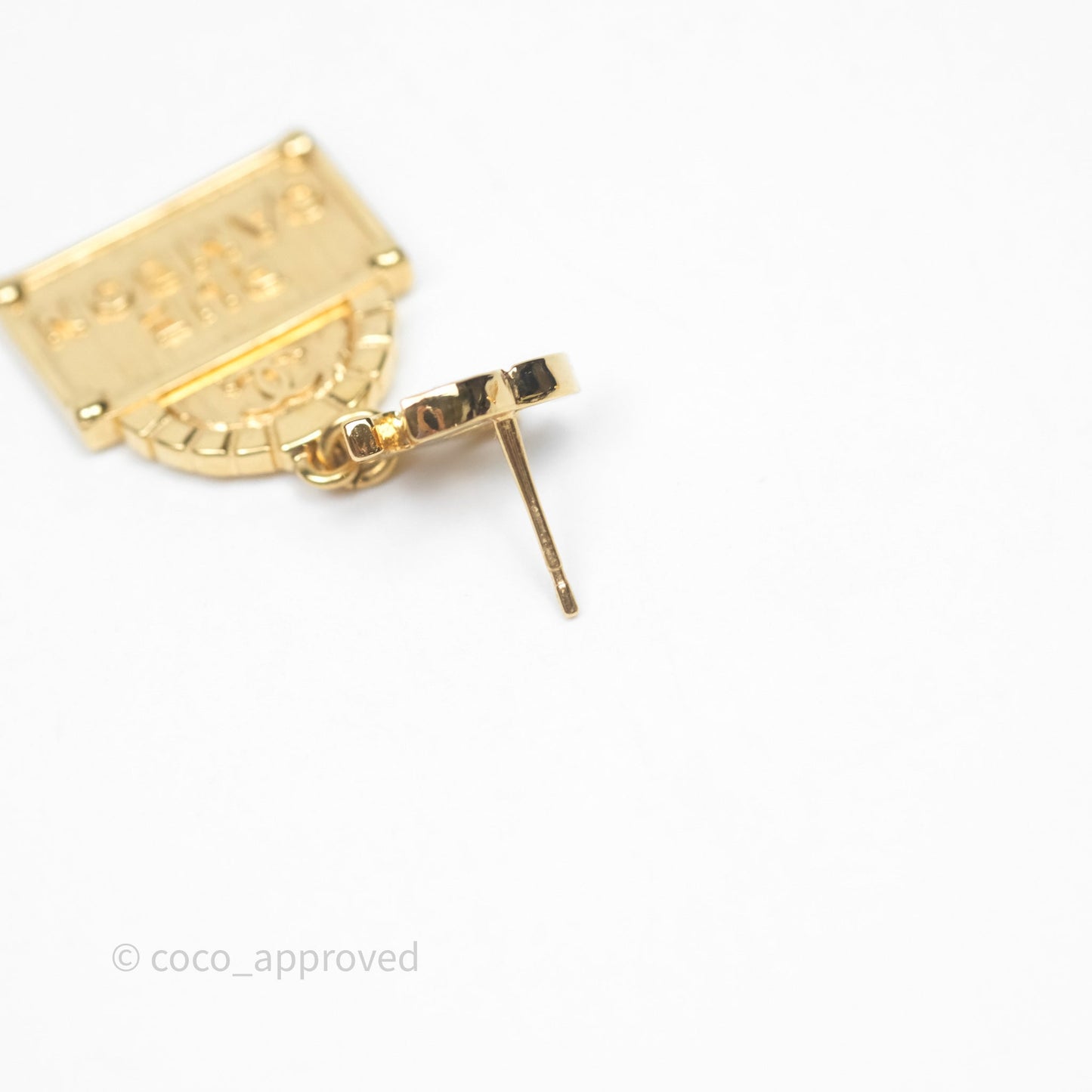 Chanel Rue Cambon CC Drop Earrings Gold Tone 22A