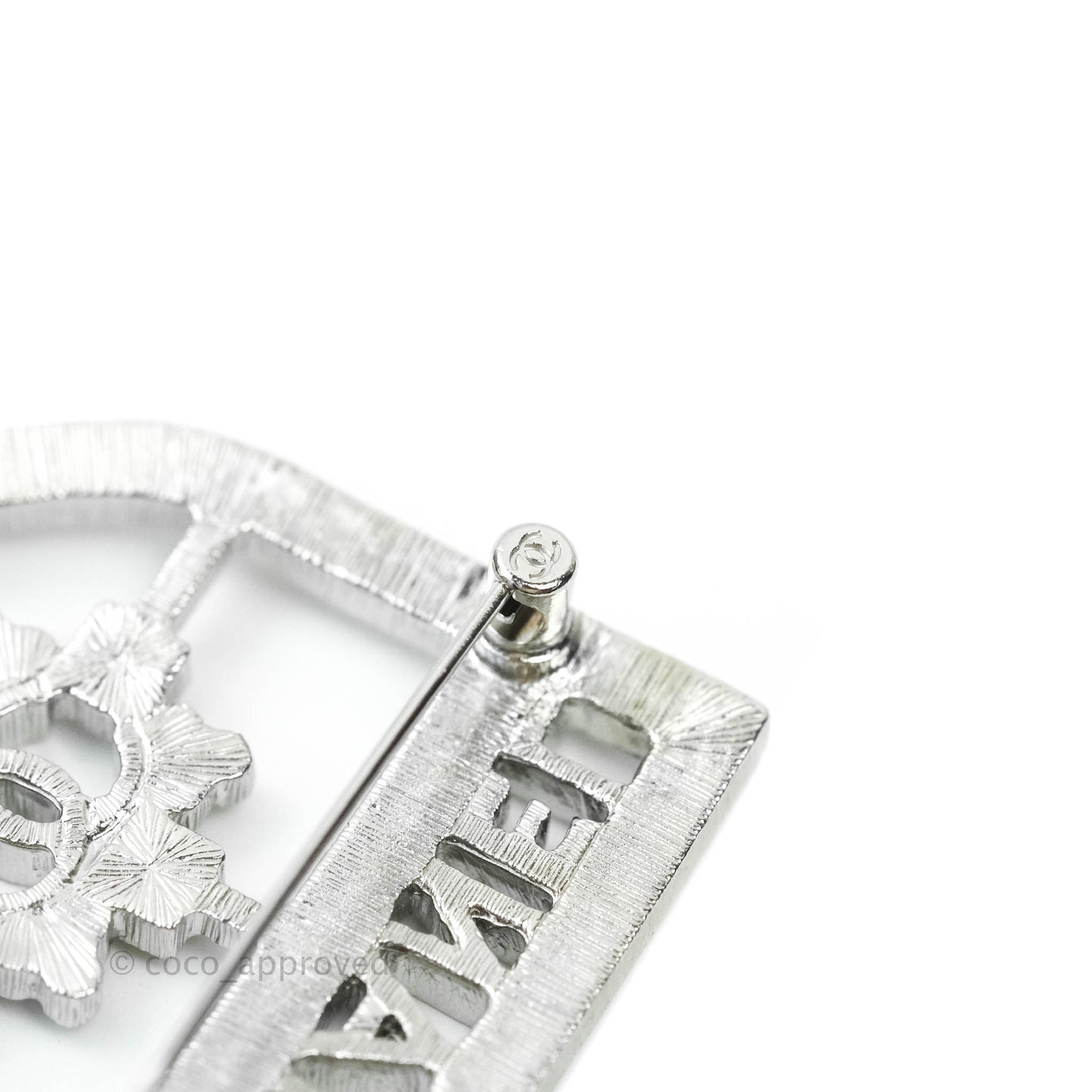 Chanel CC Crystal Shield Brooch Silver Tone 20V