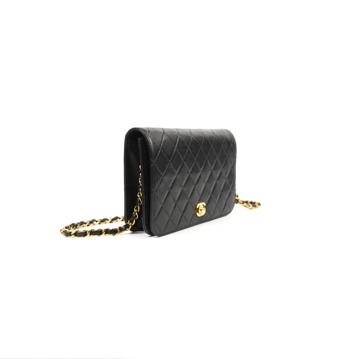 Chanel Vintage Full Flap Quilted Shoulder Bag Black Lambskin 24K Gold Hardware