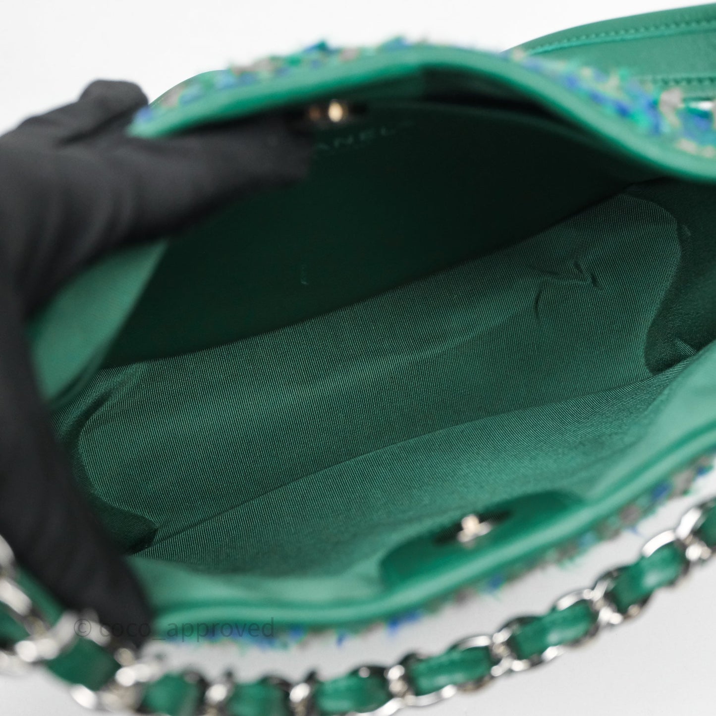 Chanel Tweed Jungle Stroll Hobo Bag Green Silver Hardware
