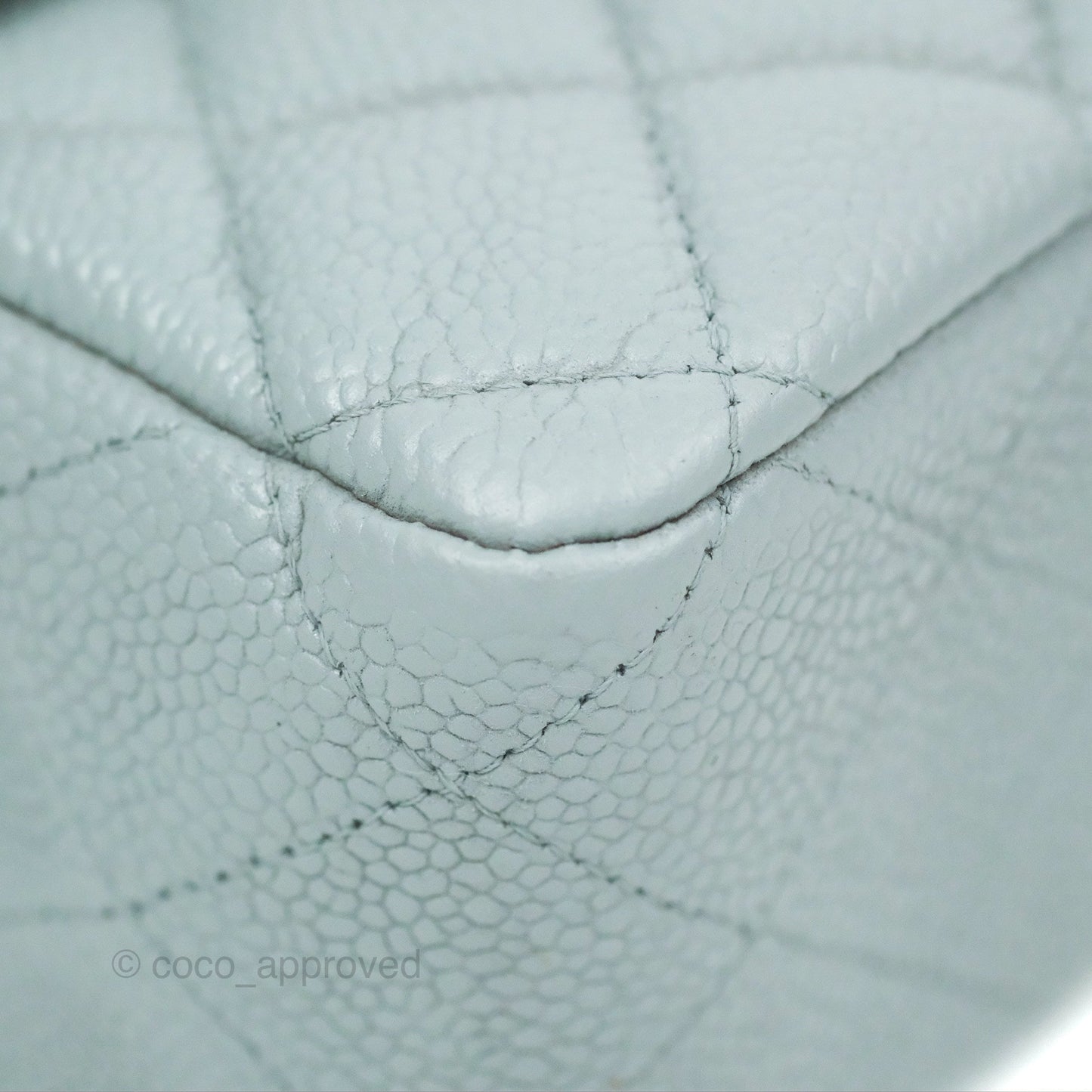 Chanel Classic M/L Medium Flap Quilted Light Grey Blue Caviar Silver Hardware