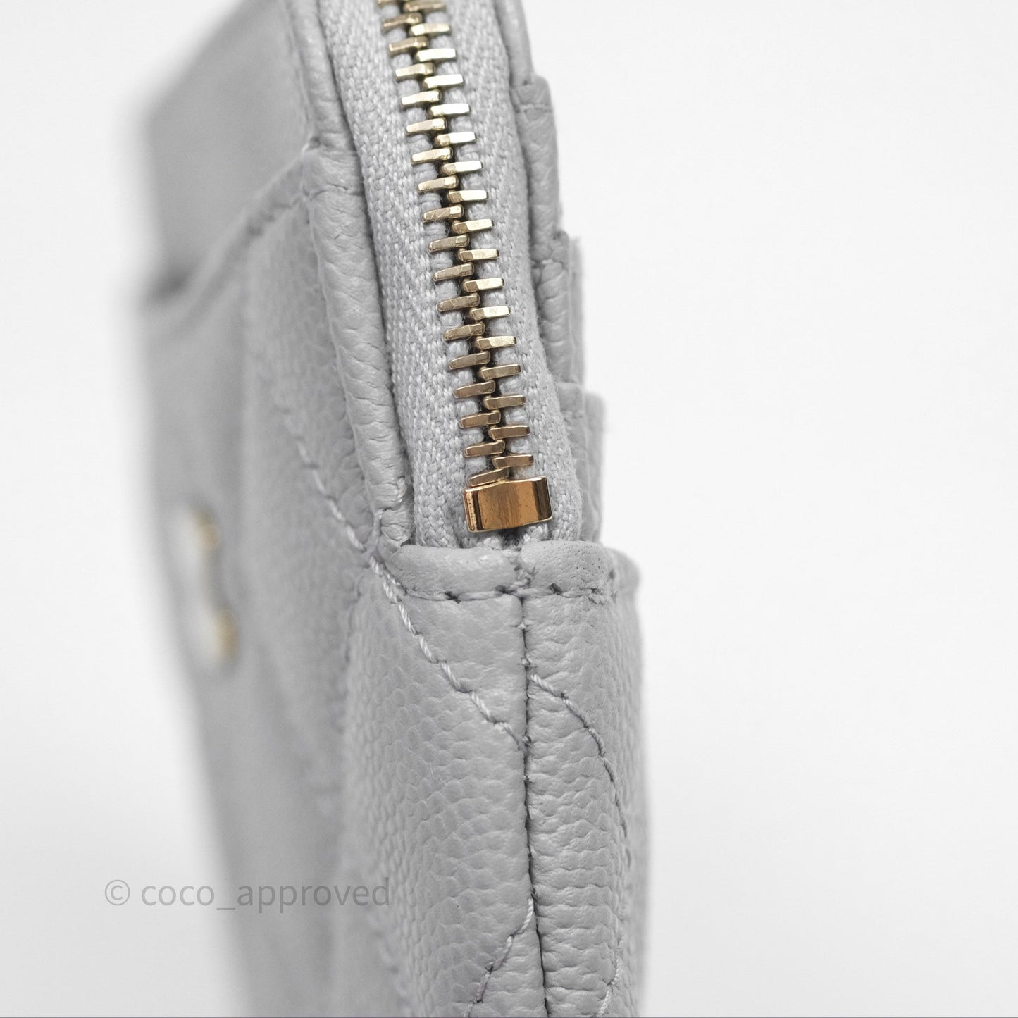 Chanel Quilted Classic Zip Card Holder Wallet Grey Caviar Gold Hardware