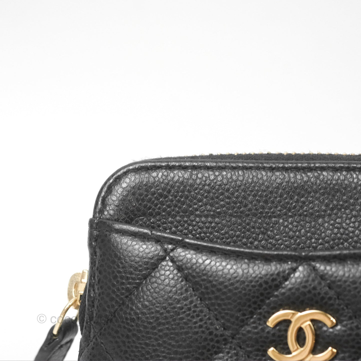 Chanel Zipped Coin Purse Card Holder Black Caviar Gold Hardware