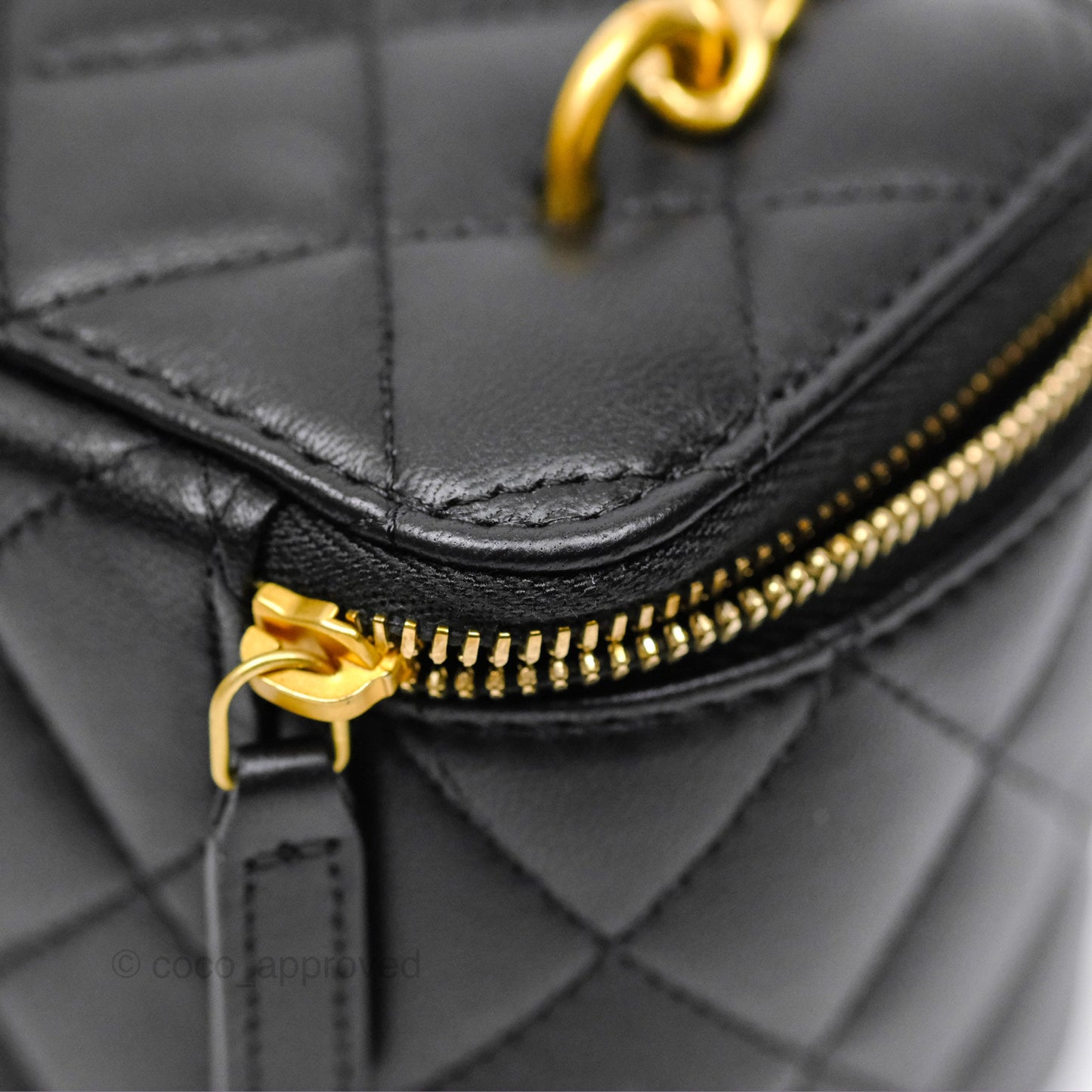 Chanel Quilted Vanity Rectangular with Camellia Adjustable Chain Black Lambskin 23S