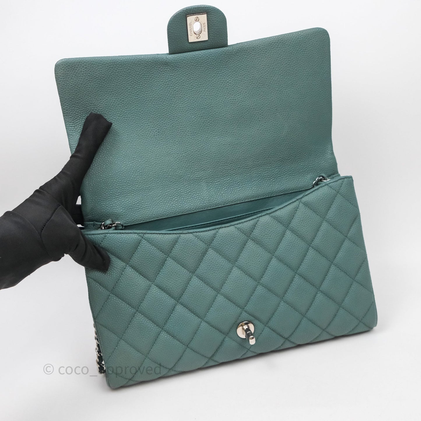 Chanel Quilted Clutch with Chain Green Caviar Gold Hardware