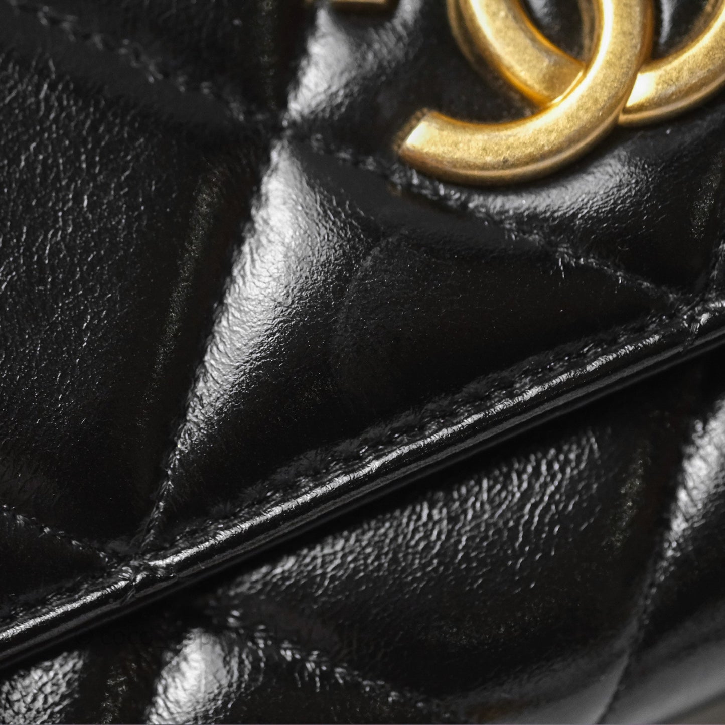 Chanel Quilted Medallion Wallet on Chain WOC Black Glossy Lambskin Gold Hardware 22K