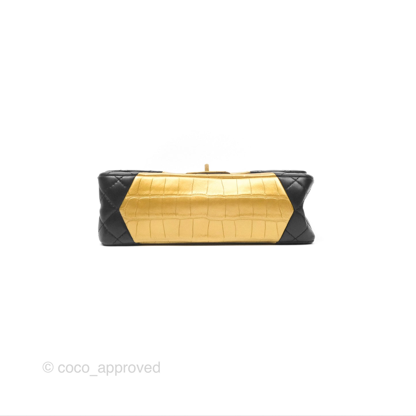 Chanel Reissue 2.55 Metallic Gold Crocodile Embossed Calfskin And Black Quilted Lambskin Aged Gold Hardware