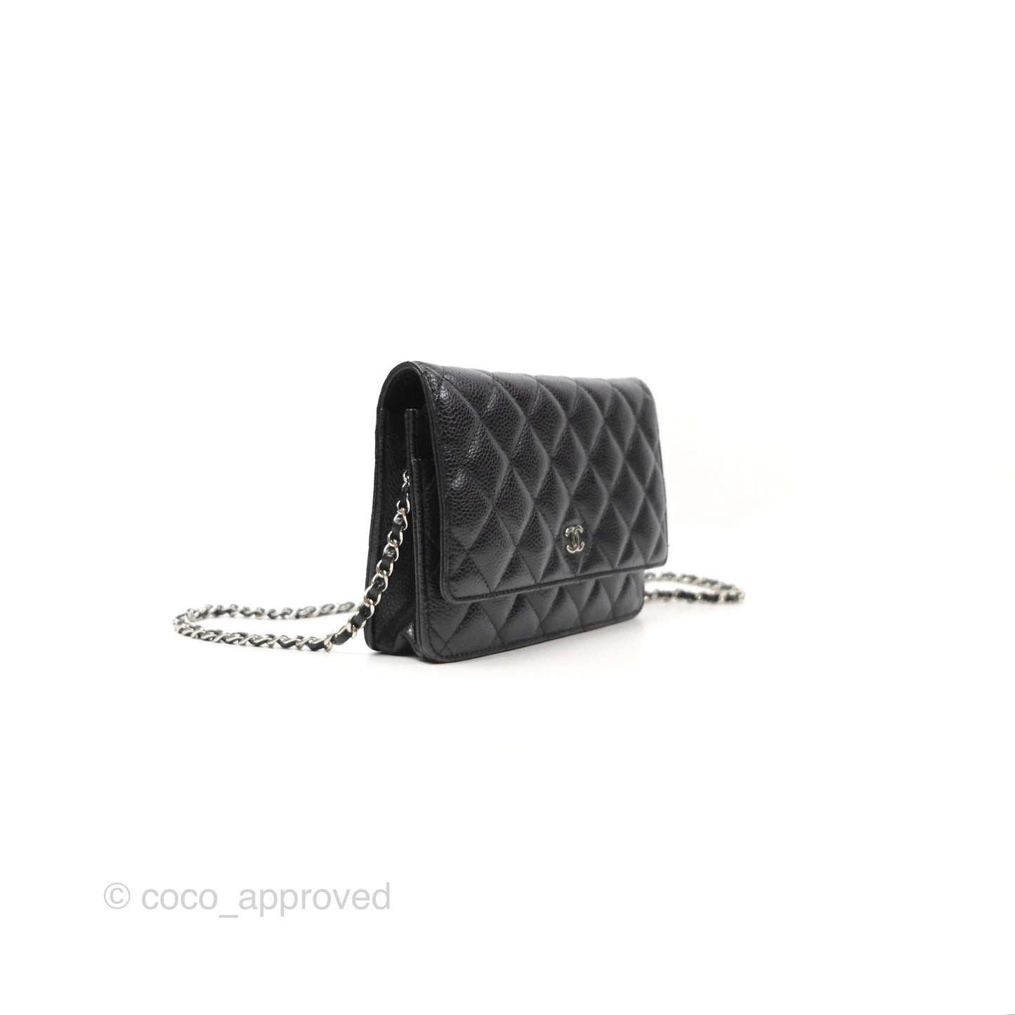 Chanel Quilted Classic Wallet On Chain WOC Black Caviar Silver Hardware
