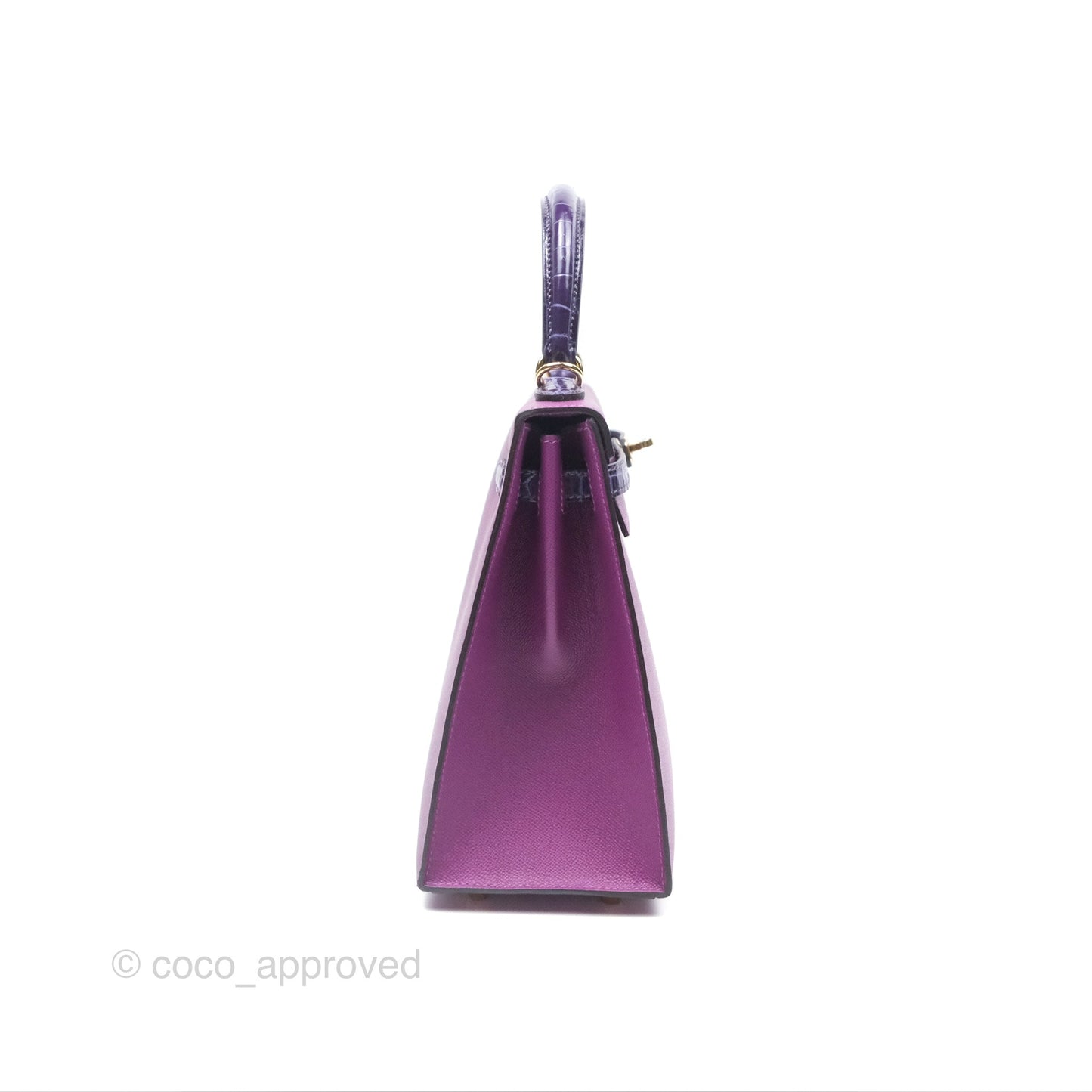 Hermès Kelly 25 Sellier Touch Anemone/ Amethyste Madame/ Croc Gold Hardware