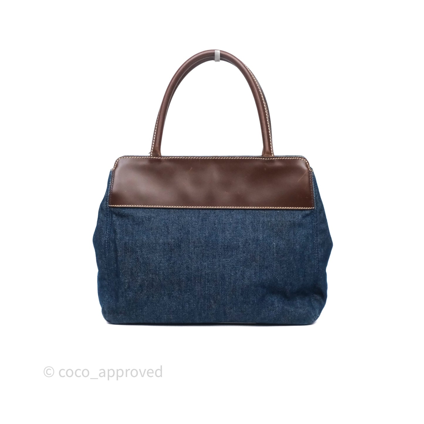 Chanel Vintage CC Tote Bag Denim Brown Leather