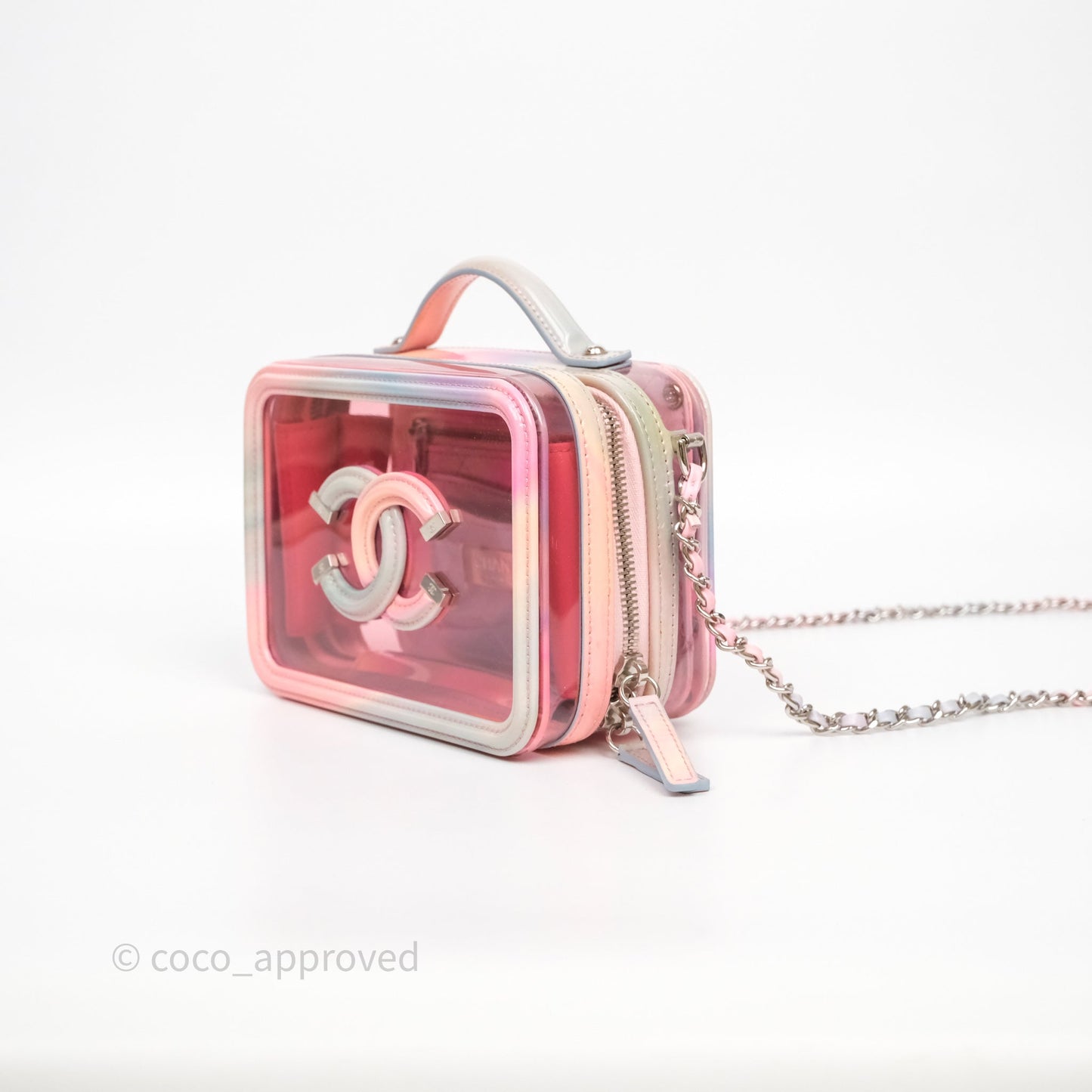 Chanel Filigree Pink Vanity Case PVC Silver Hardware