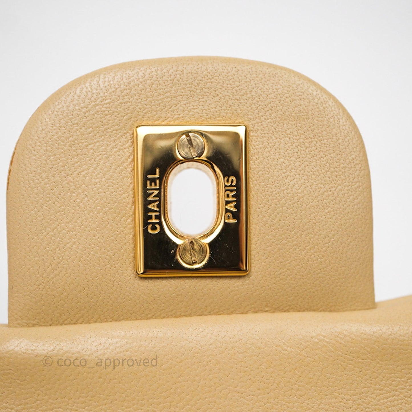 Chanel Vintage Small Classic Flap Beige Lambskin 24K Gold Hardware