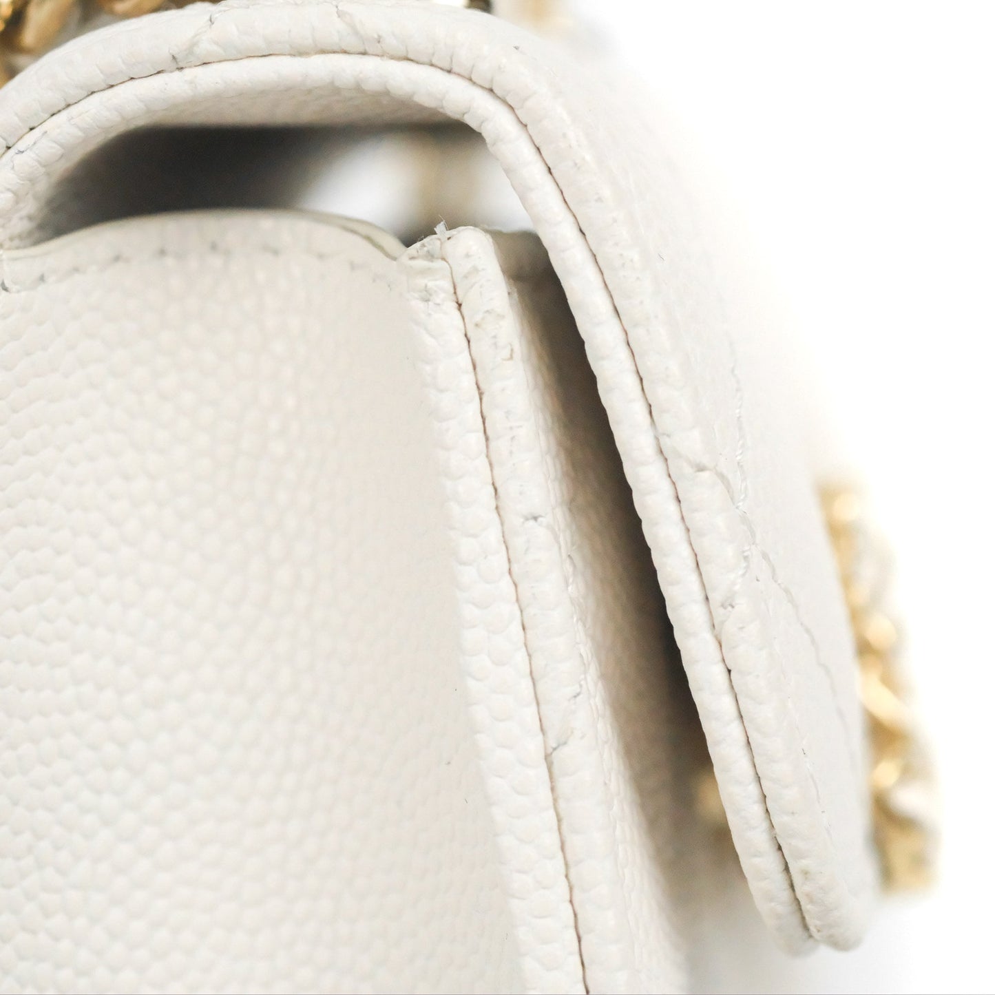 Chanel Mini Top Handle Clutch with Chain White Caviar Light Gold Hardware 23P