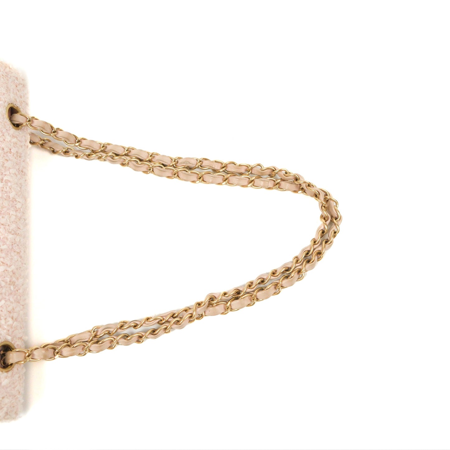 Chanel Classic M/L Medium Quilted Double Flap Pink Tweed Matte Gold Hardware
