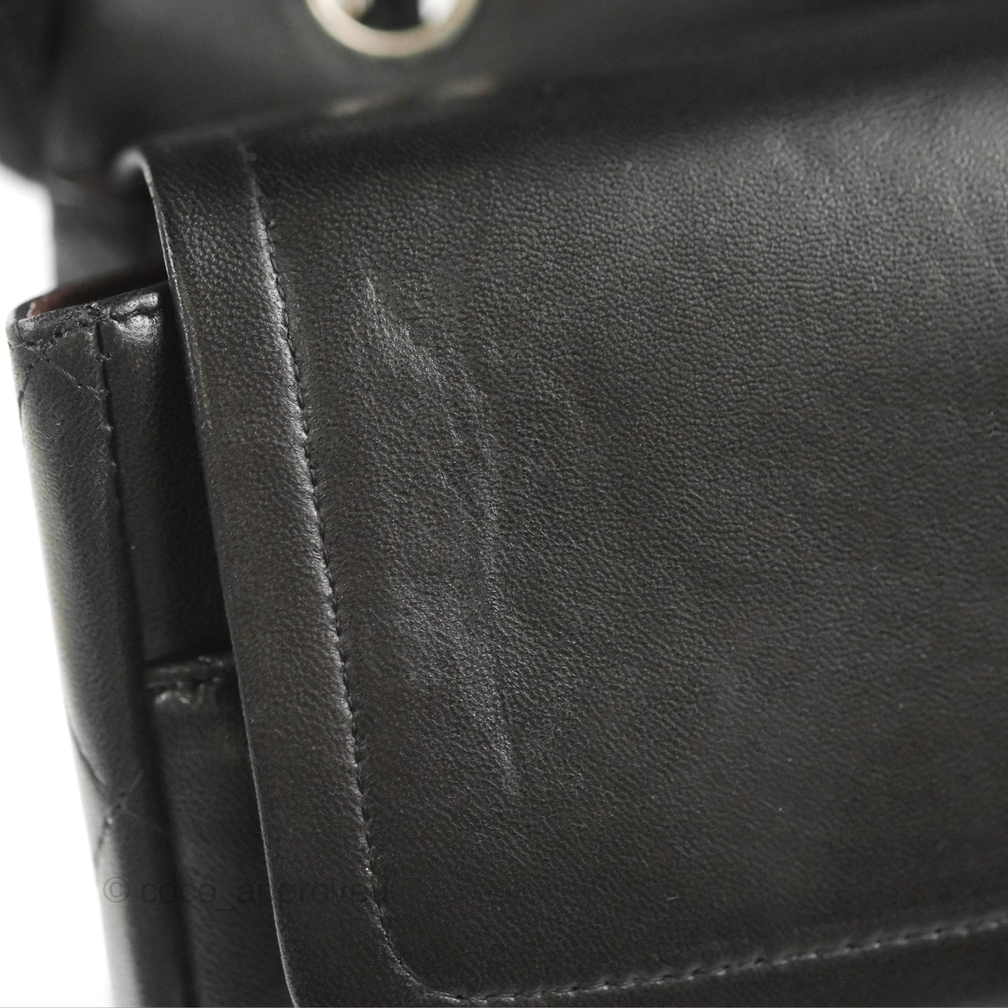 Chanel Quilted Maxi Double Flap Black Lambskin Silver Hardware