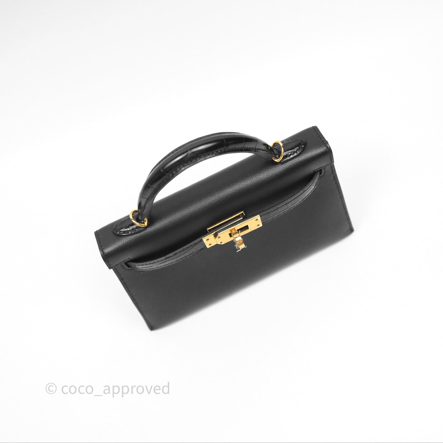 Hermès Mini Kelly II Touch Noir 89 Croc Gold Hardware