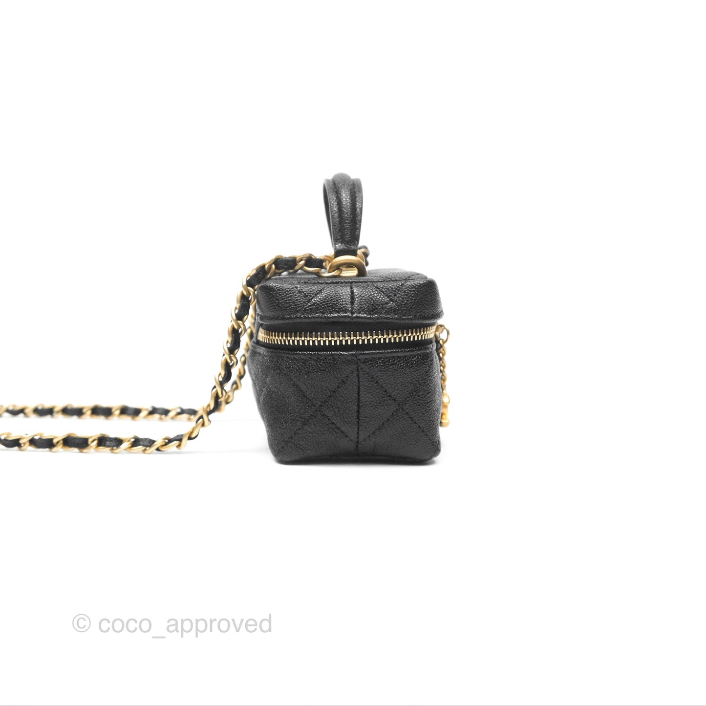 Chanel Quilted Mini Top Handle Vanity With Chain Black Caviar Aged Gold Hardware