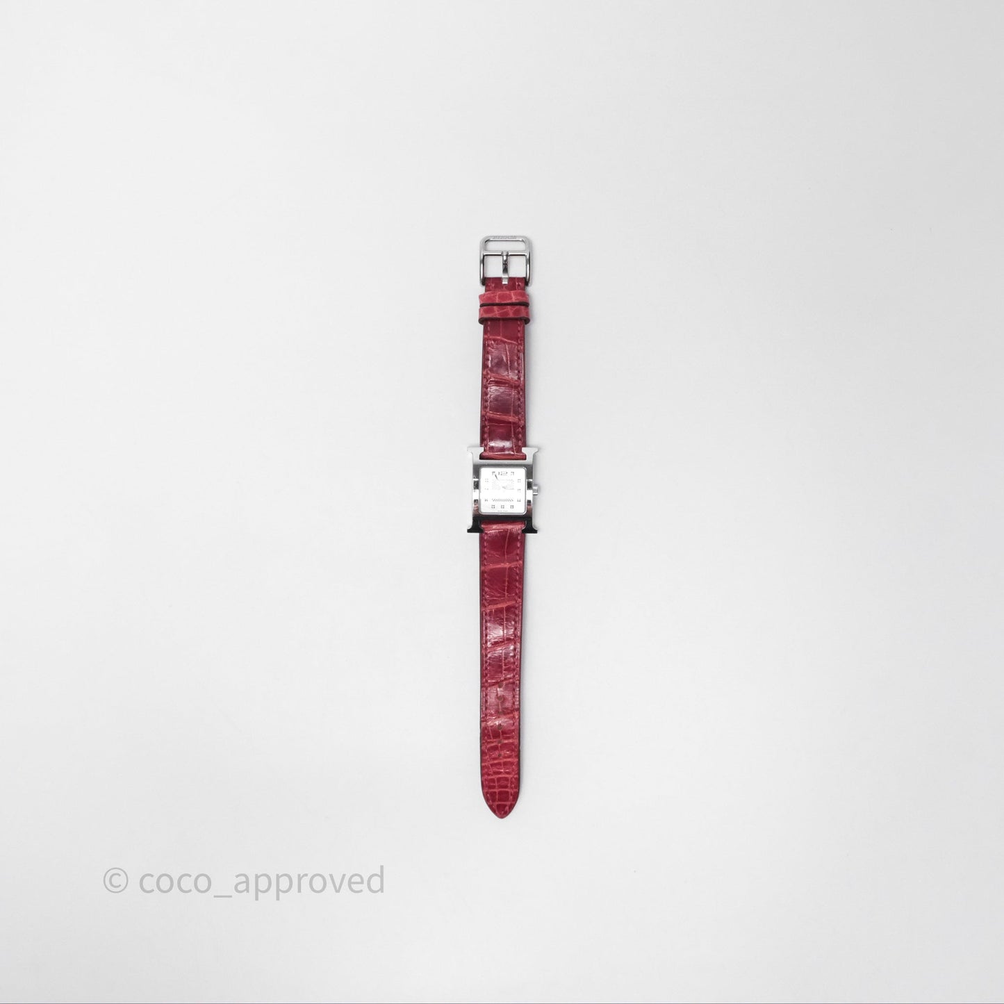 Hermès Heure H Watch Diamond Red Alligator Palladium Hardware