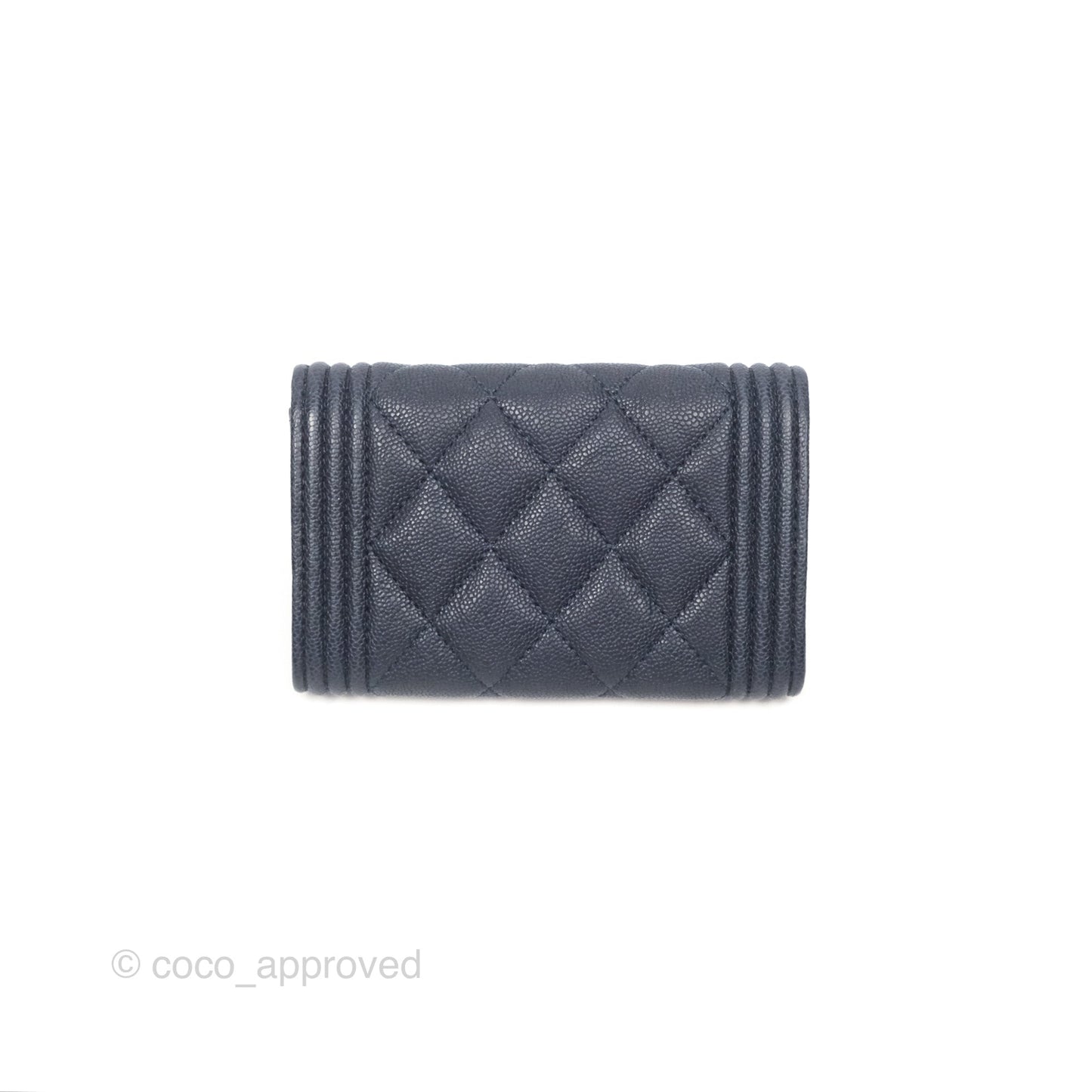 Chanel Quilted Boy Flap Card Holder Navy Caviar Gold Hardware