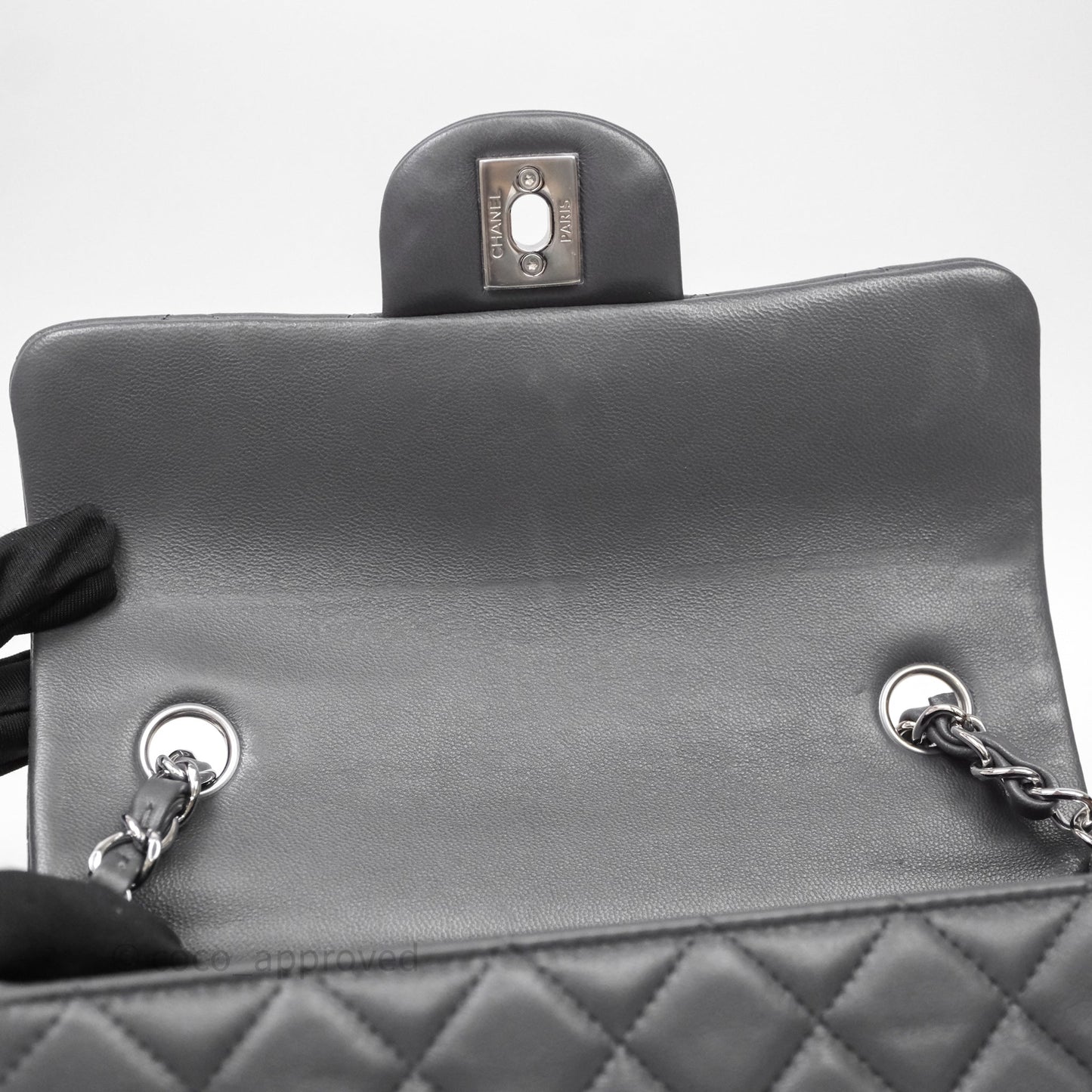 Chanel Quilted Mini Rectangular Dark Grey Lambskin Silver Hardware