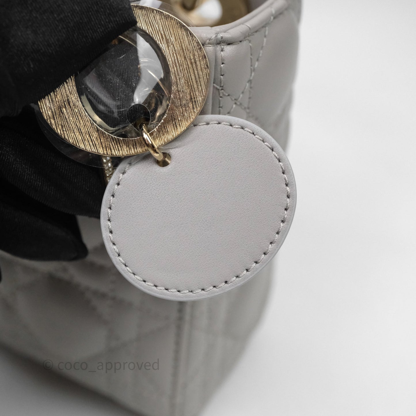 Christian Dior Mini Lady Dior Gray Lambskin Cannage Diamonds Gold Hardware