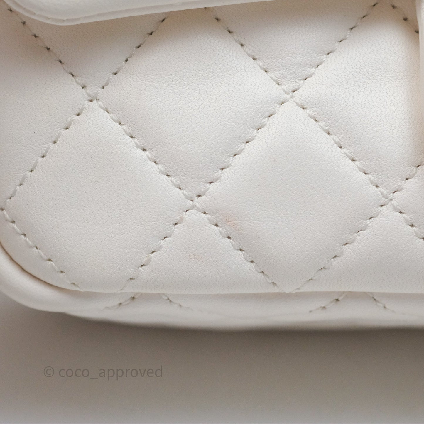 Chanel Mini Rectangular Pearl Crush Quilted White Lambskin Aged Gold Hardware