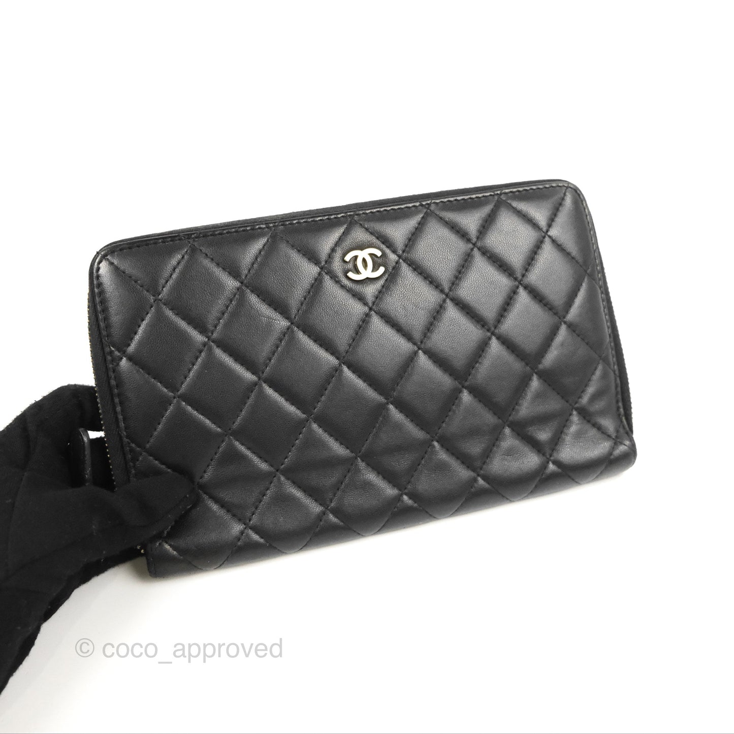 Chanel Zip Around Organiser Wallet Black Lambskin Gold Hardware