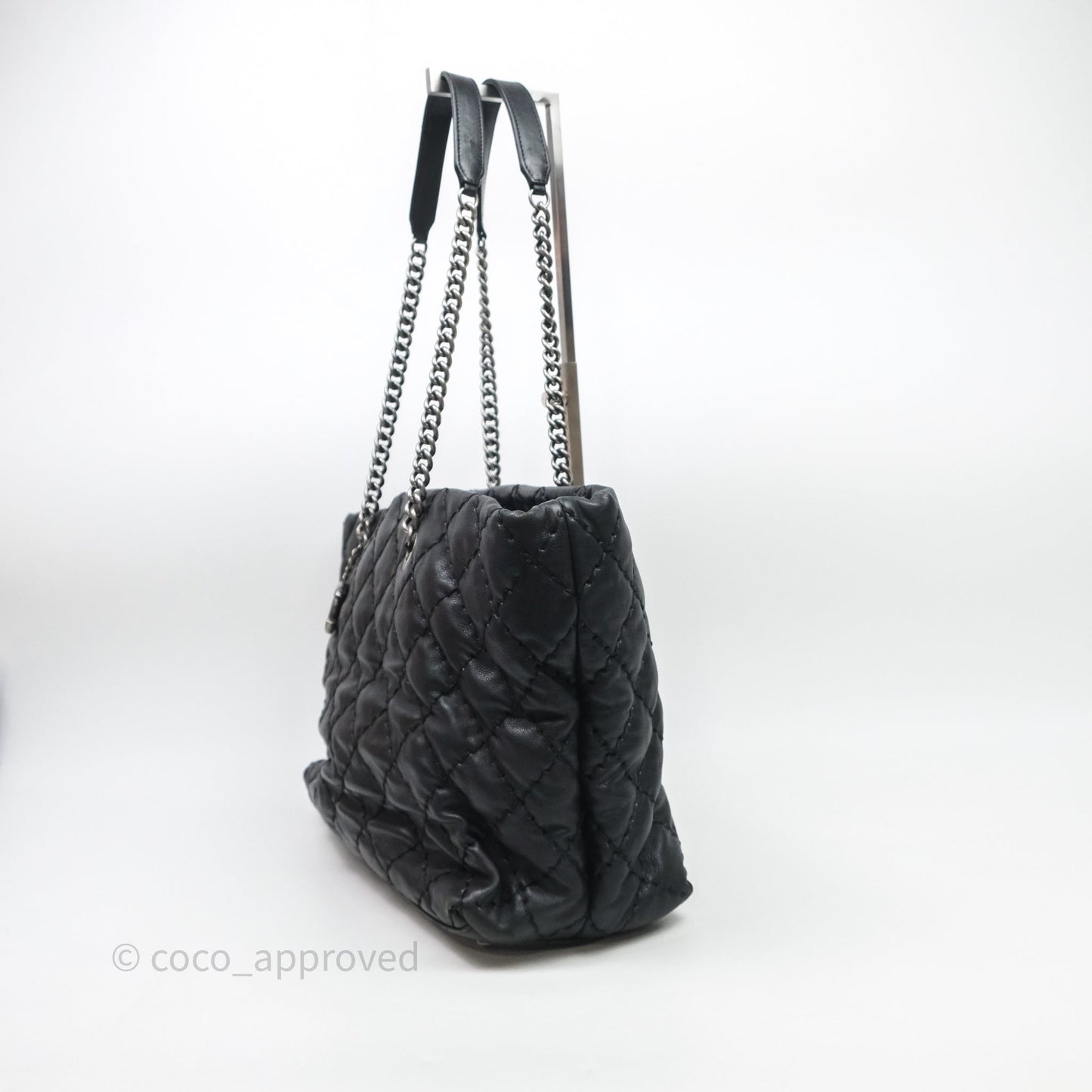 Chanel Ultimate Stitch Shopping Tote Black Calfskin Aged Silver Hardware