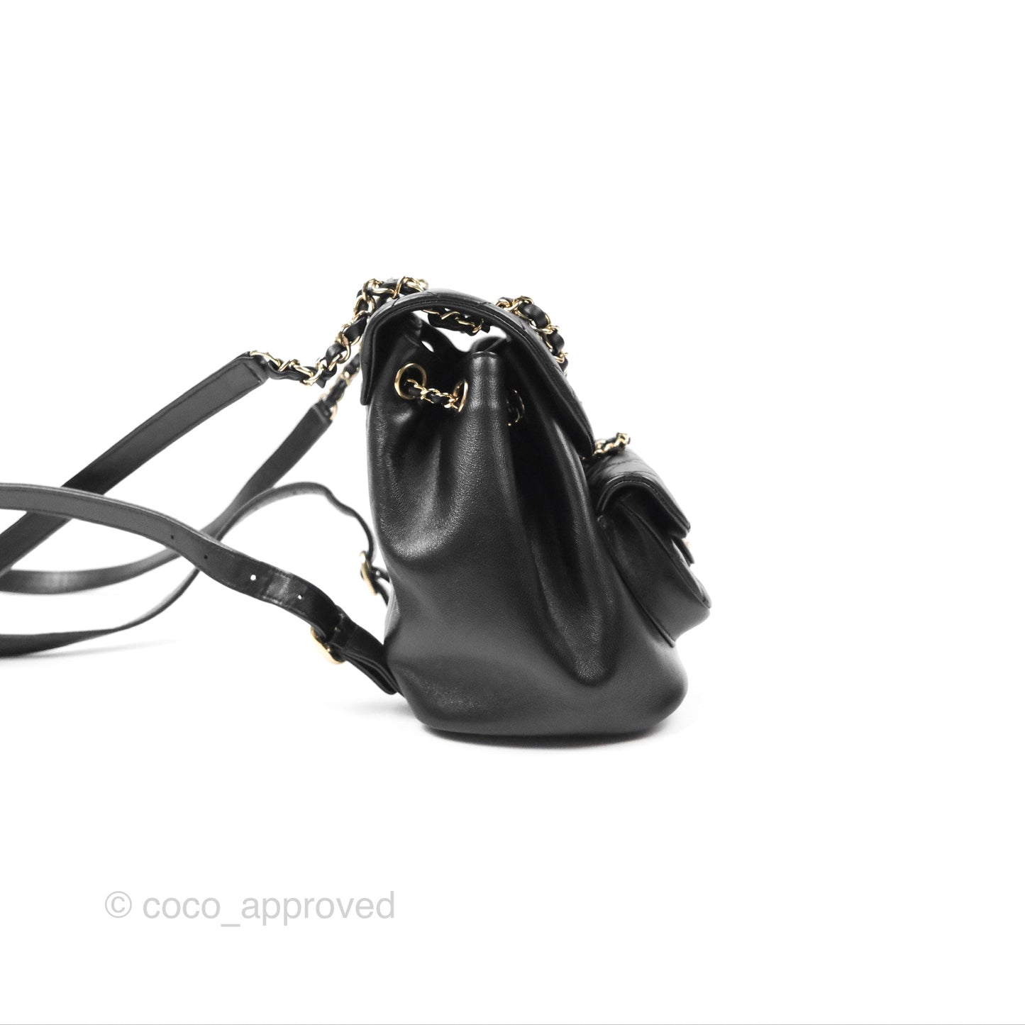 Chanel Quilted Small Duma Drawstring Backpack Black Lambskin Gold Hardware