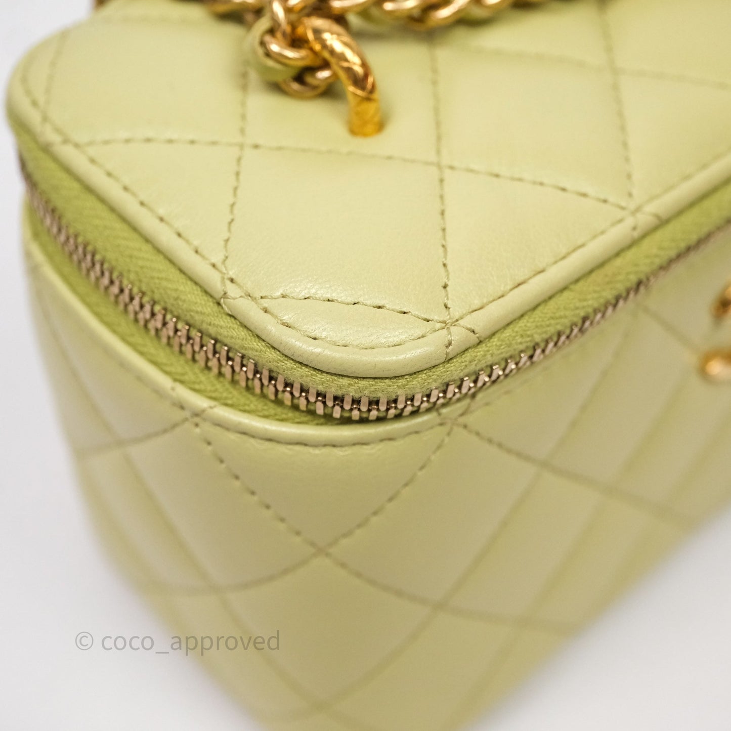 Chanel Quilted Vanity With Chain Lambskin Green Gold Hardware