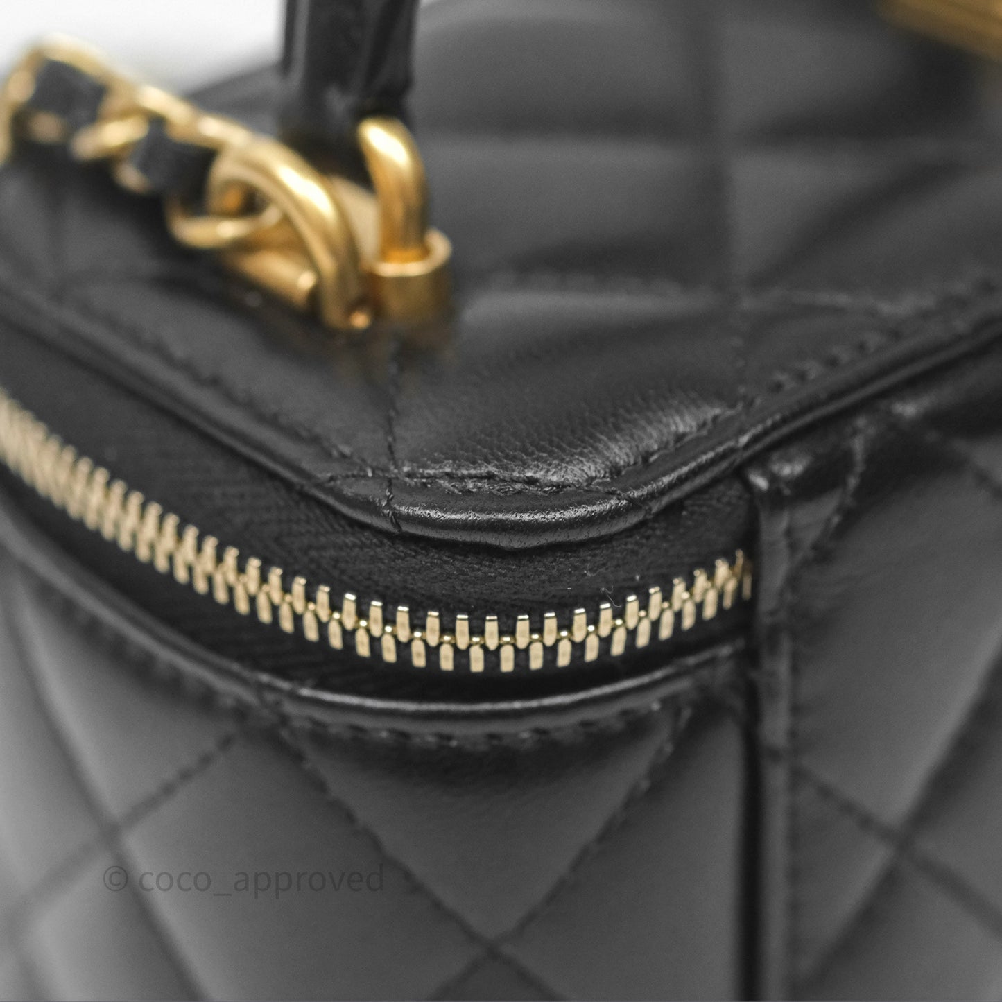 Chanel Mini Top Handle Vanity With Chain Black Lambskin Gold Hardware