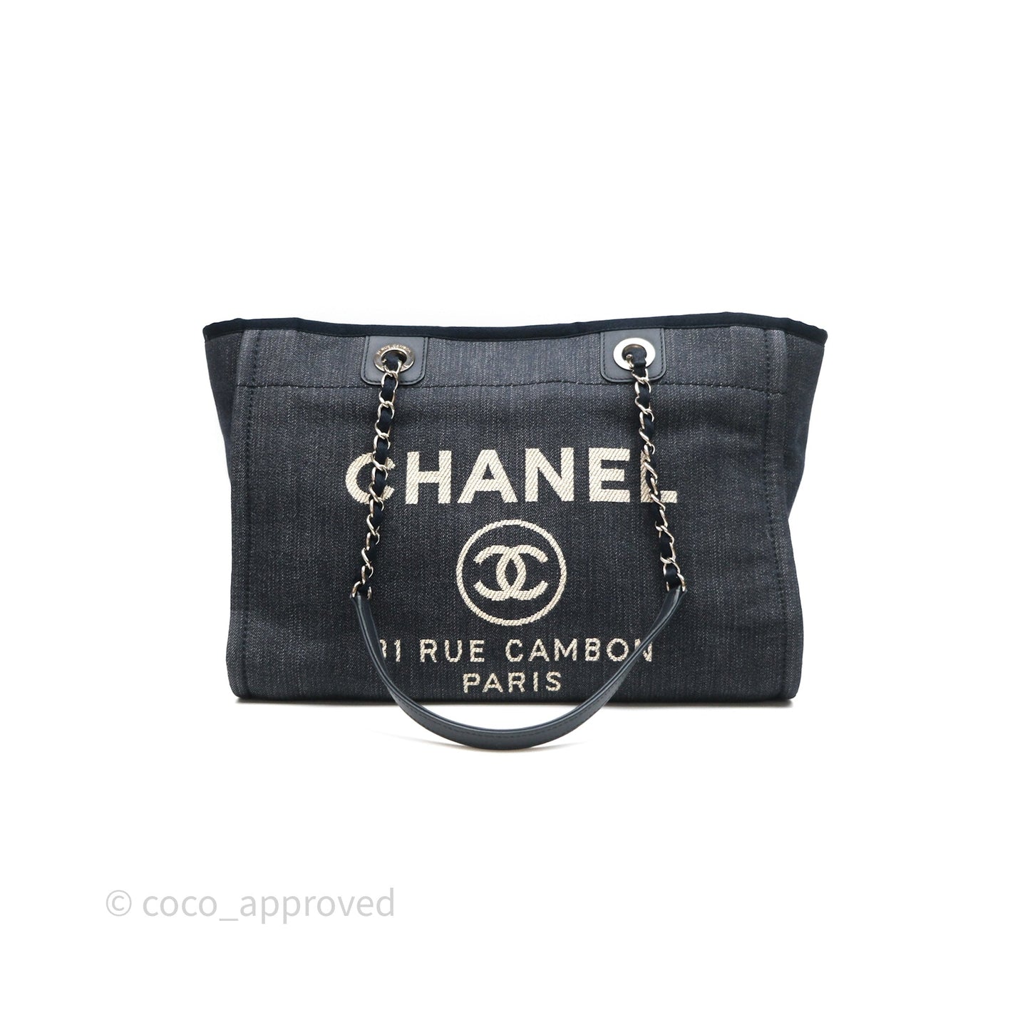 Chanel Medium Deauville Navy Canvas Silver Hardware