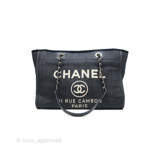Chanel Medium Deauville Navy Canvas Silver Hardware