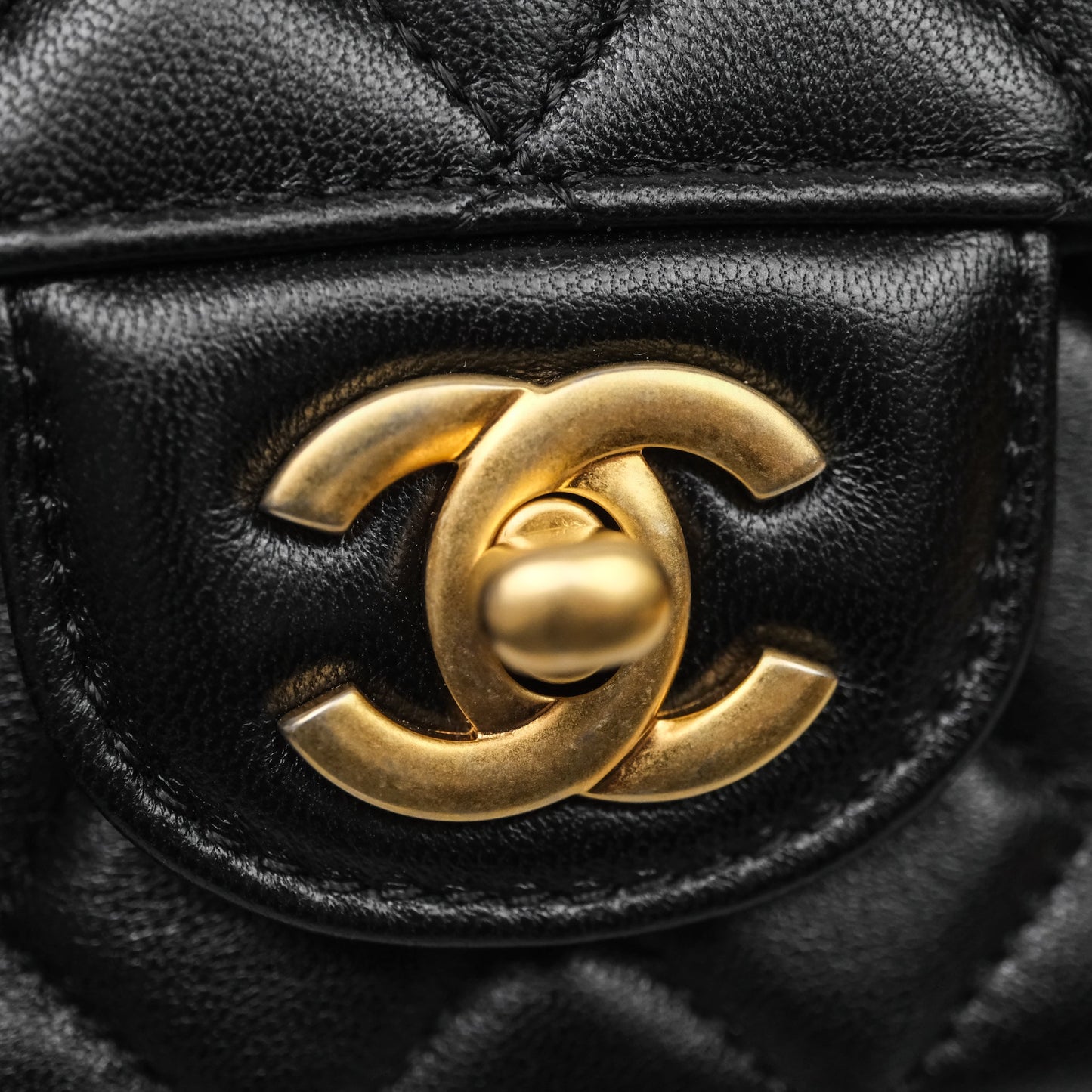 Chanel Top Handle Mini Rectangular Flap Bag Black Lambskin Aged Gold Hardware