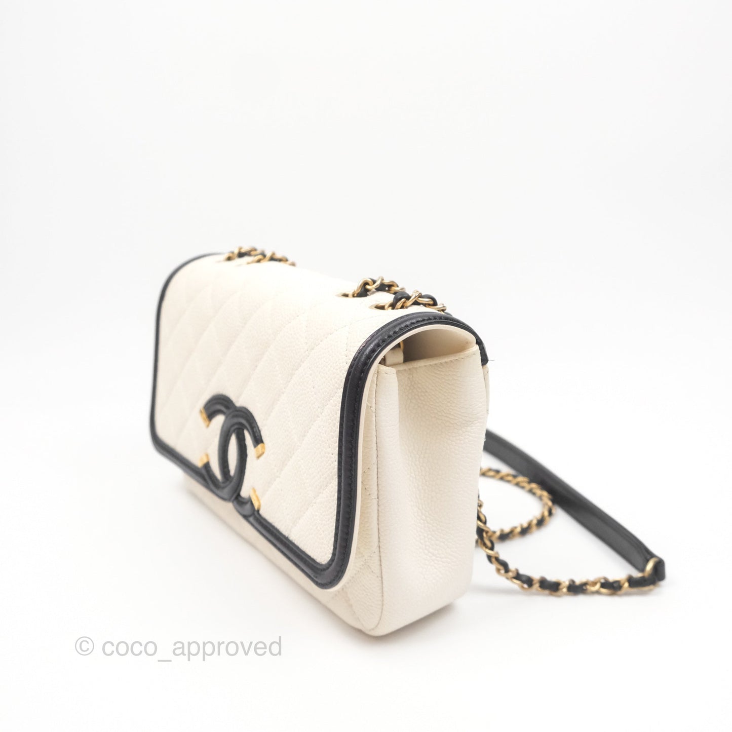 Chanel Small CC Filigree Flap Quilted Ivory Caviar