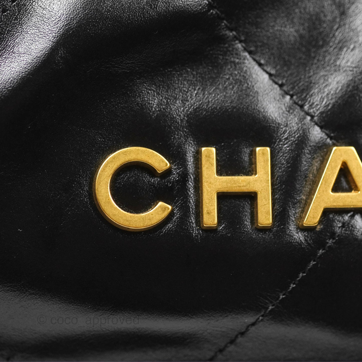 Chanel 22 Small Black Shiny Calfskin Aged Gold Hardware