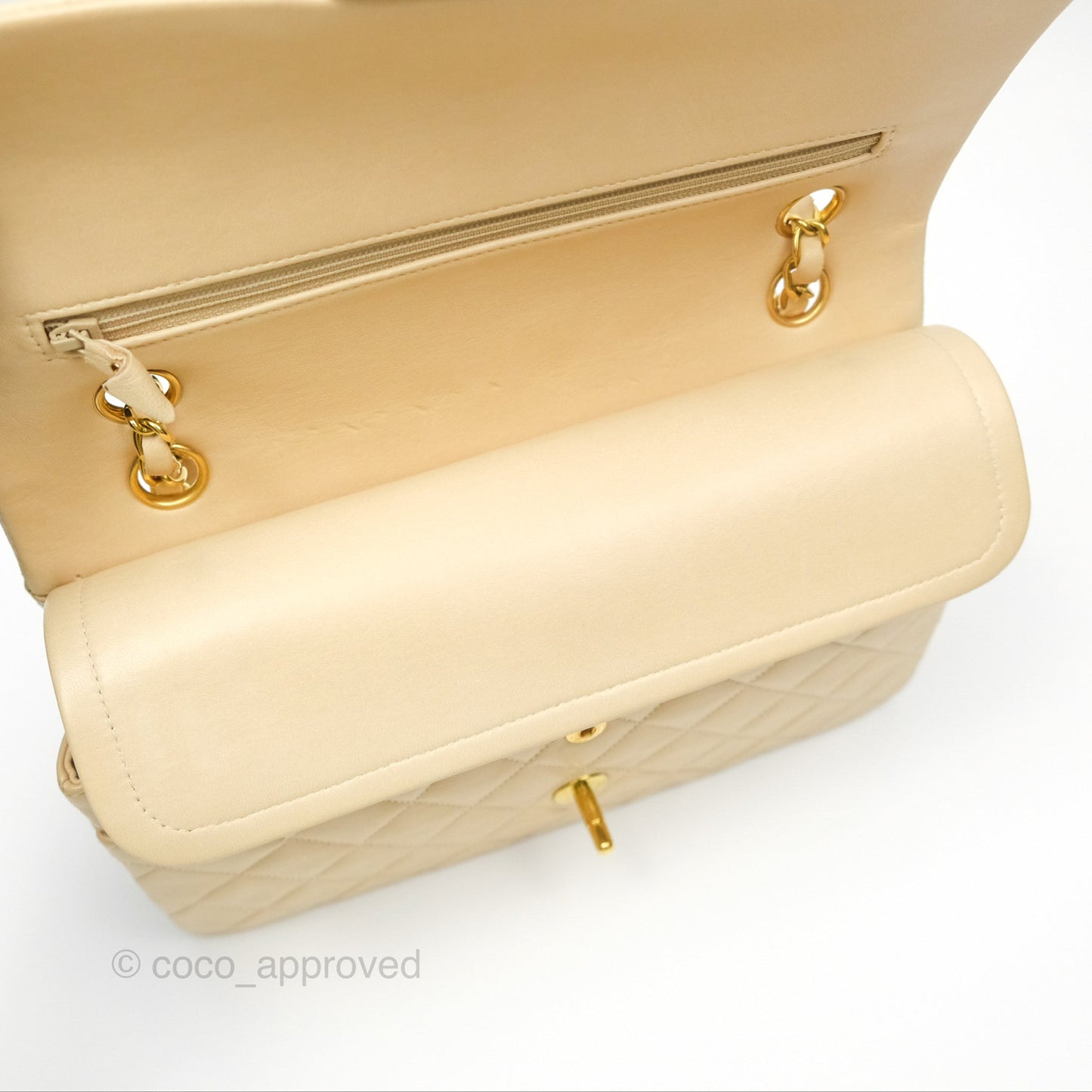 Chanel Vintage Medium Classic Flap Beige Lambskin 24K Gold Hardware