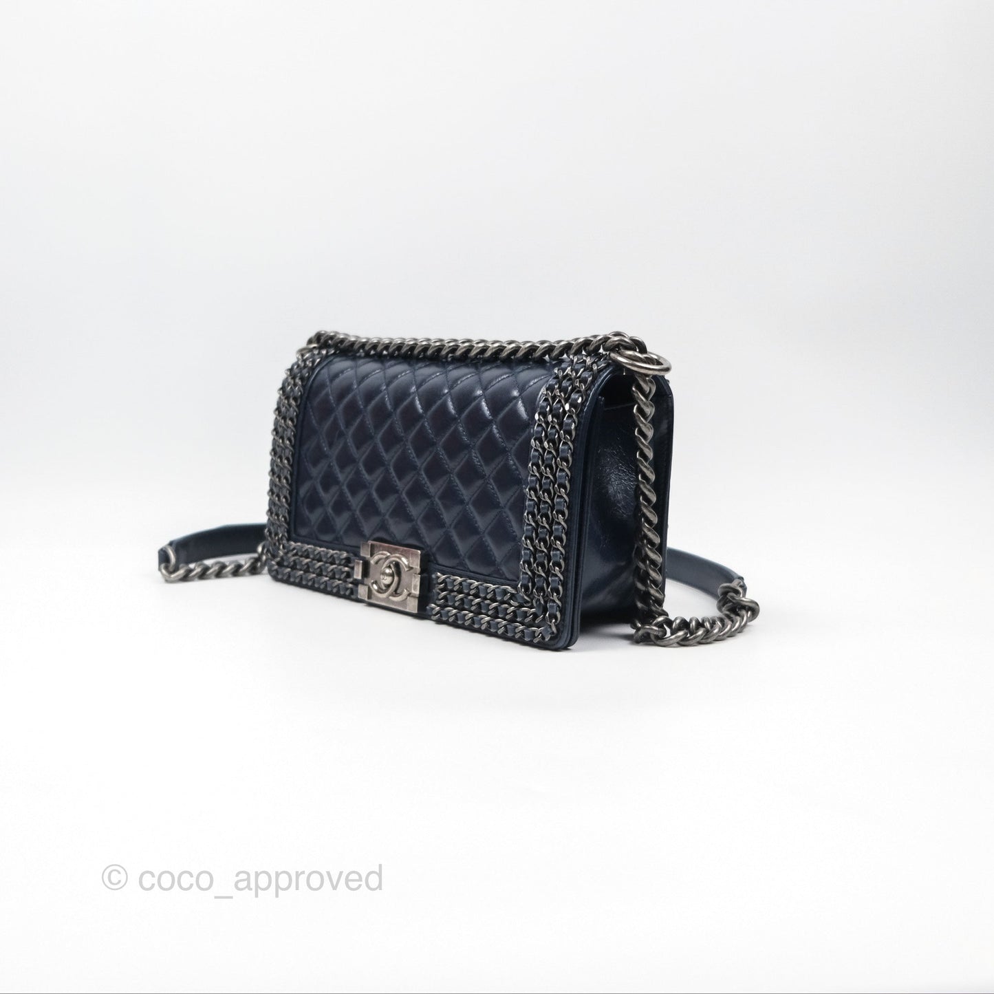 Chanel Medium Chain Edge Boy Quilted Navy Aged Glazed Calfskin Ruthenium Hardware