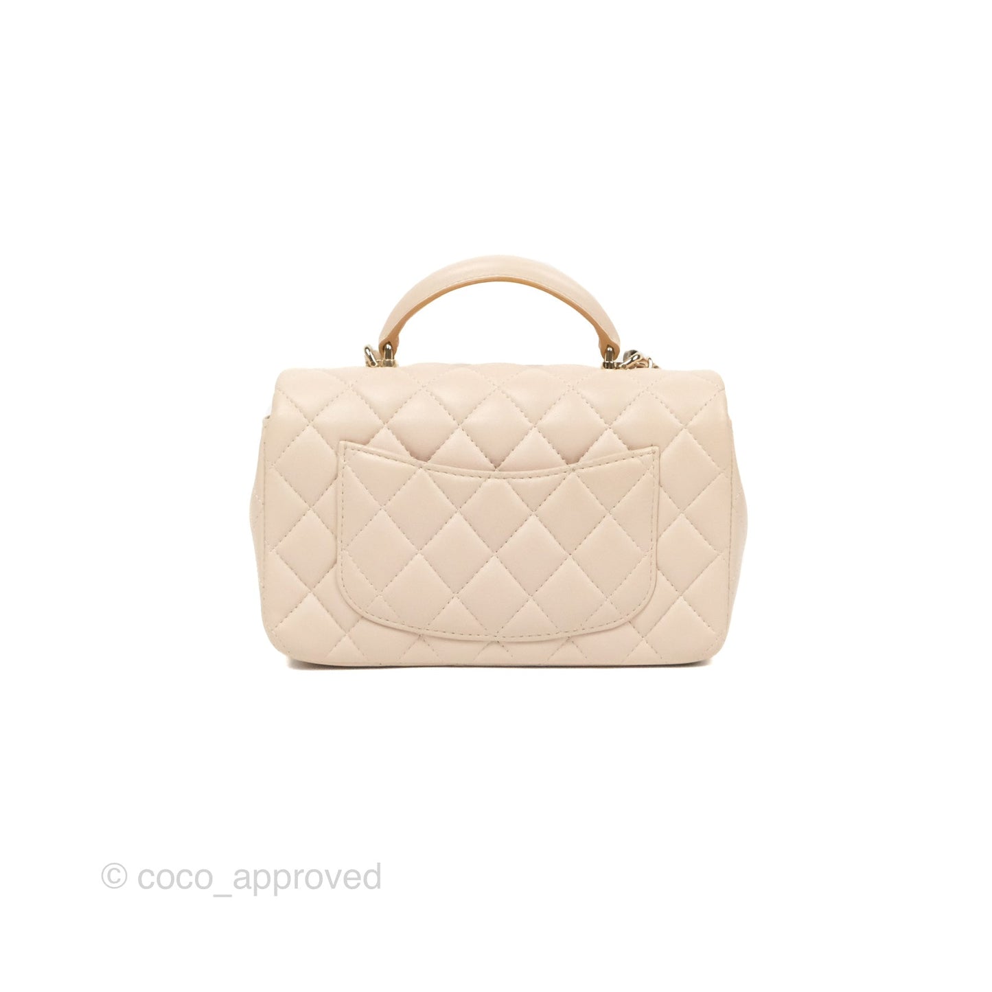Chanel Top Handle Mini Rectangular Flap Bag Ecru/Beige Lambskin Gold Hardware 23P