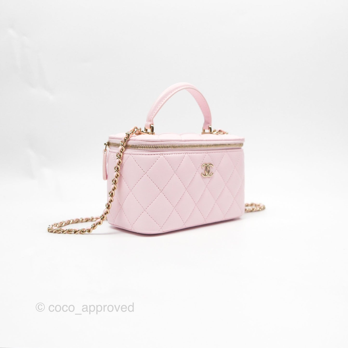 Chanel Vanity Rectangular Top Handle Pink Lambskin Gold Hardware