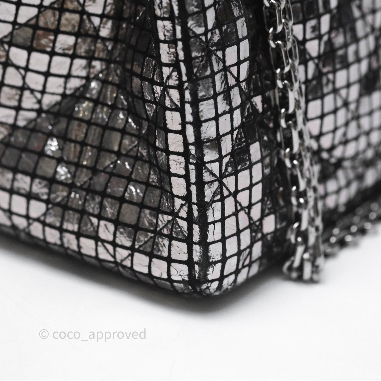Chanel Mirror Reissue 2.55 Quilted Silver Suede Calfskin Gun Metal Hardware