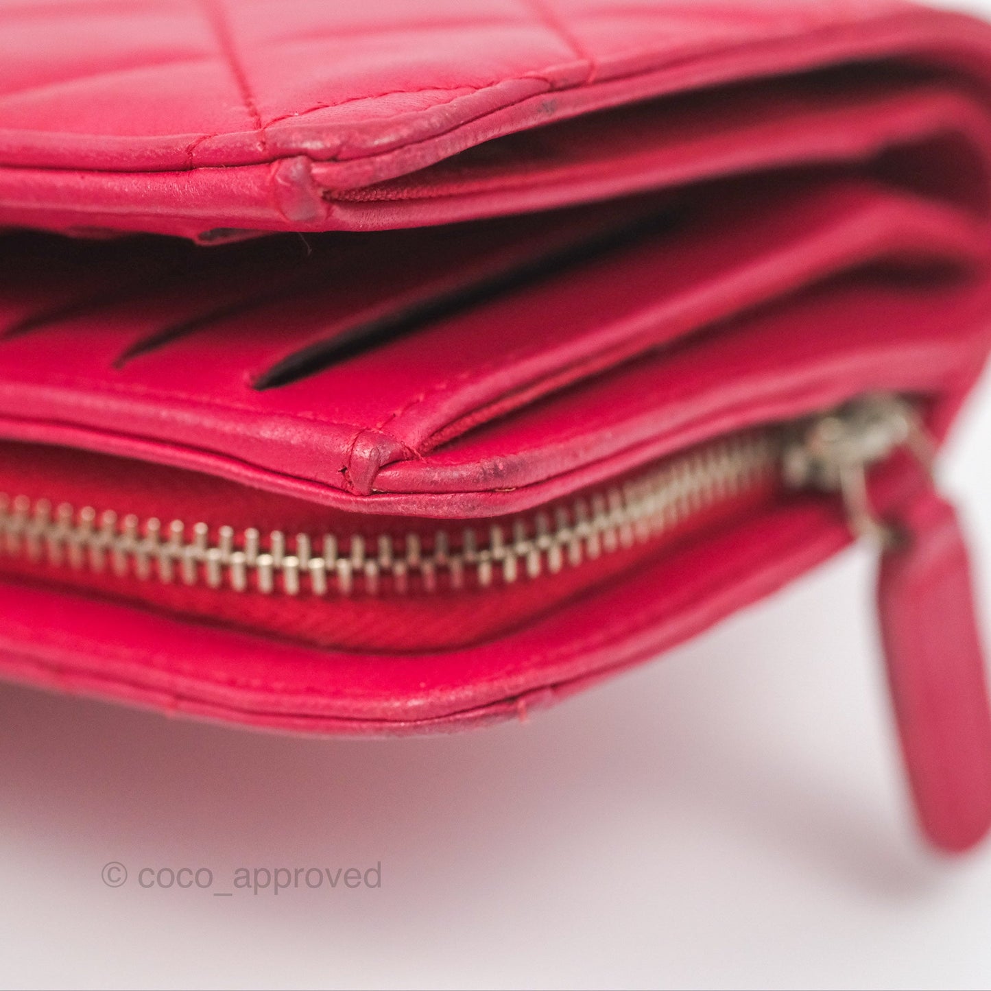 Chanel Quilted Classic French Wallet Lambskin Red Silver Hardware