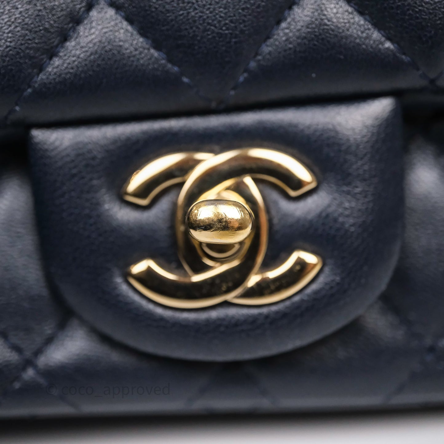 Chanel Mini Square Flap Quilted Navy Lambskin Gold Hardware