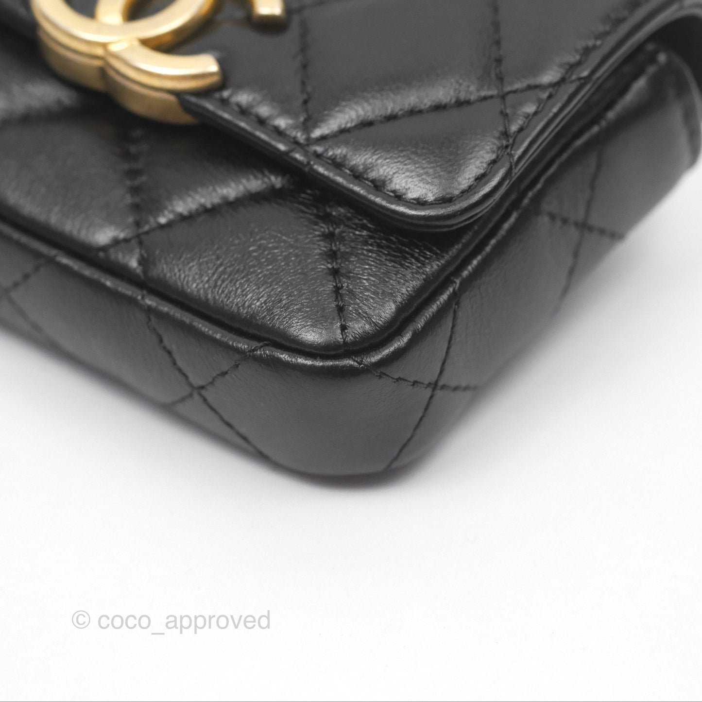 Chanel Mini Card Holder Belt Bag Black Lambskin Aged Gold Hardware