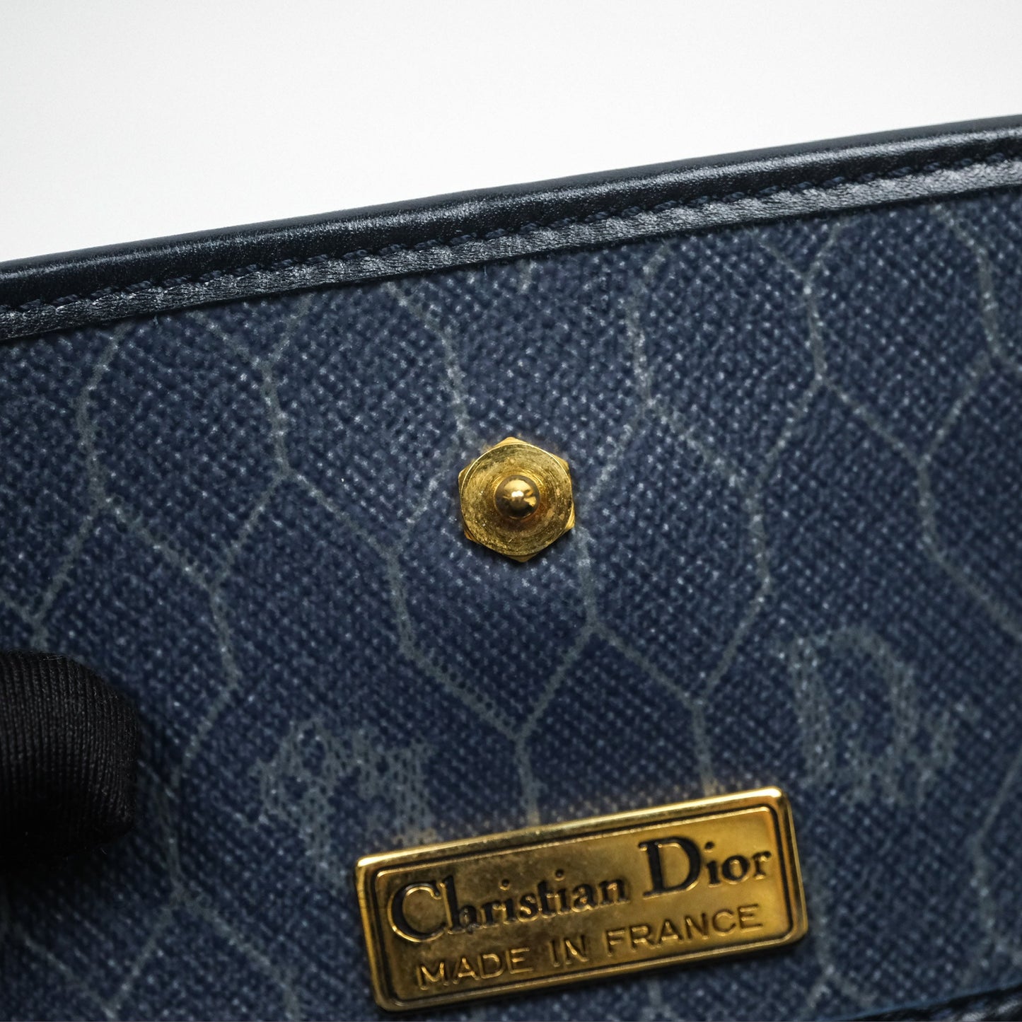 Christian Dior Vintage Honeycomb Flap Bag Navy Gold Hardware